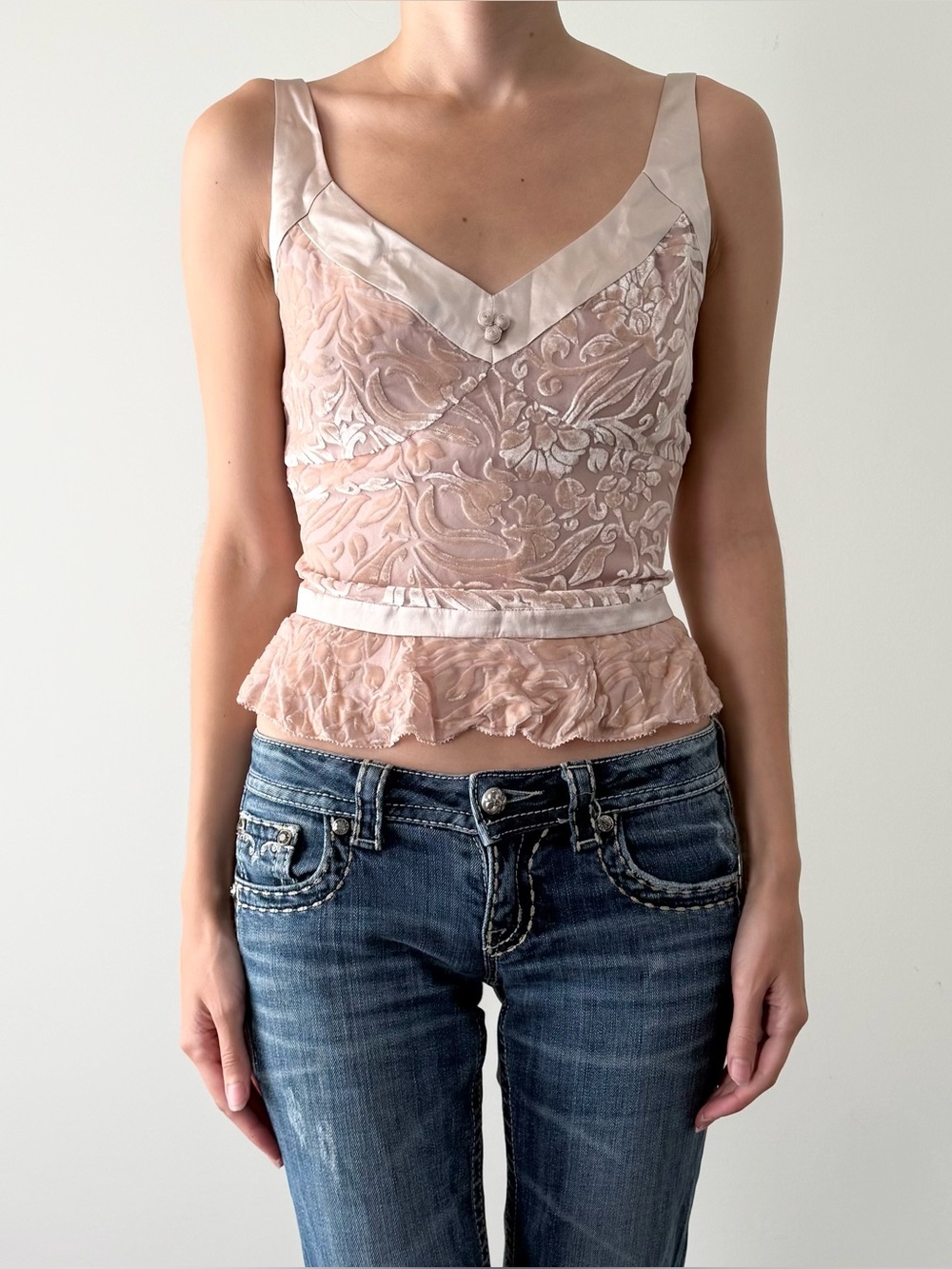 Dainty Anne Klein silk blend burnout velvet top